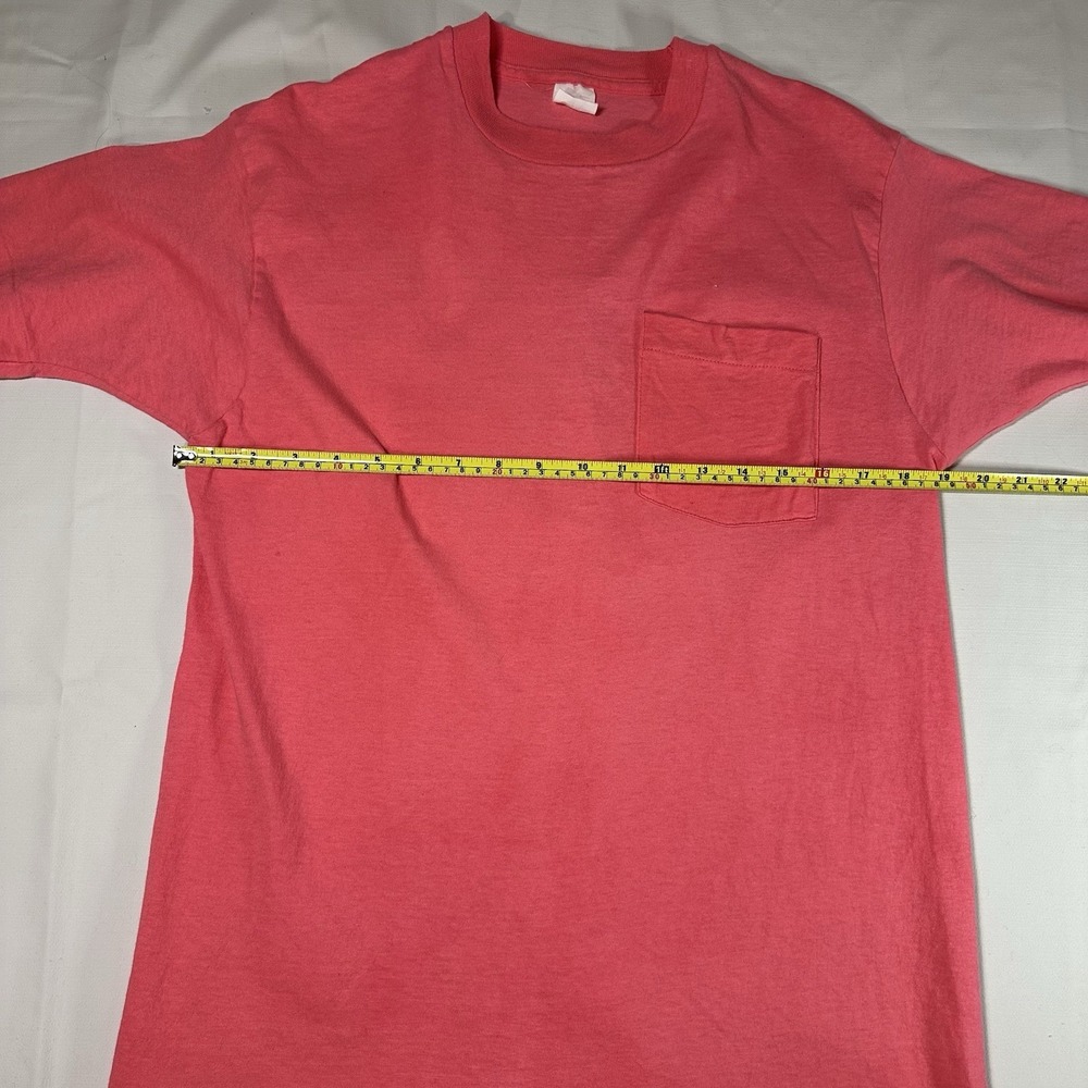 Vintage Pocket T-Shirt Fruit Of The Loom Single Stitch Pink Large Unisex - Picture 5 of 10